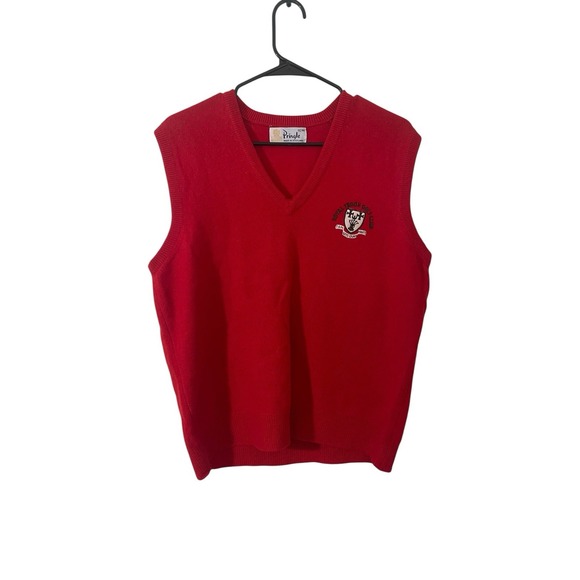 Vintage Pringle Of Scotland Red Lambswool Sweater Vest 44 Royal Troom Golf Club - Picture 1 of 6
